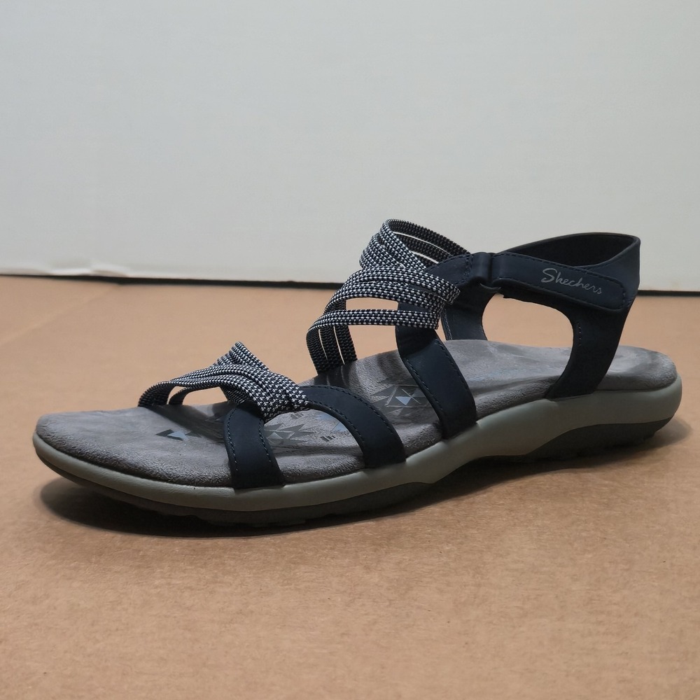 Skechers Reggae Slim Women's Sandals Size 9 Navy Blue Memory Foam Strappy Shoes